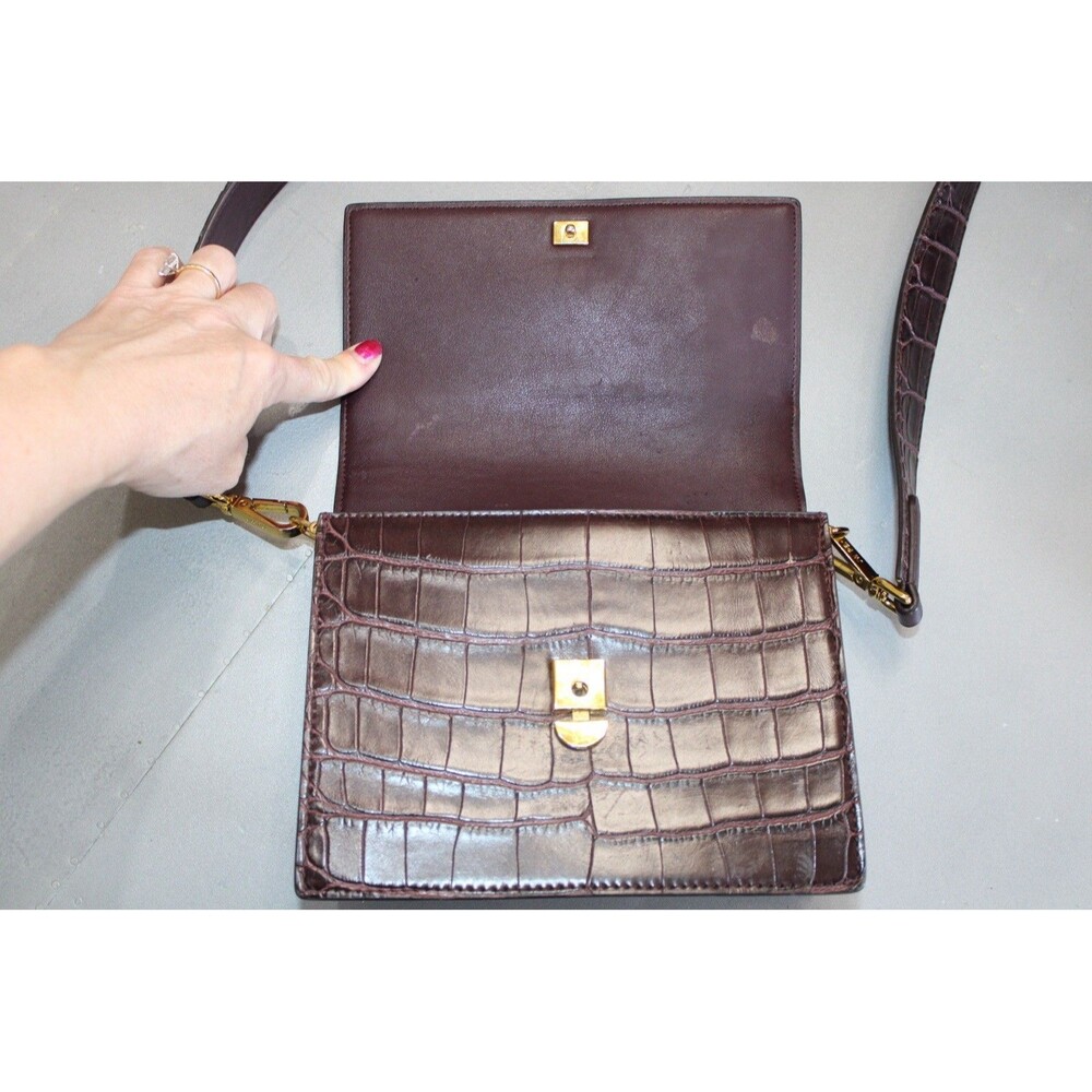 JW PEI Mini Flap Crossbody Bag Burgundy Brown Croc Embossed Vegan Leather Purse - Picture 7 of 10